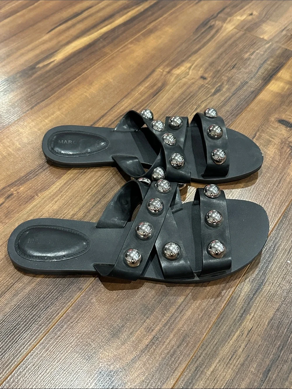 Black Slide Sandals with Silver Studs - Picture 4 of 5